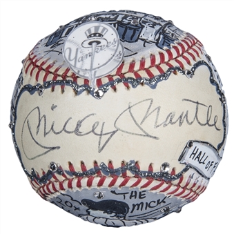 Mickey Mantle Signed Charles Fazzino Original Artwork Baseball (PSA/DNA & Fazzino LOA)